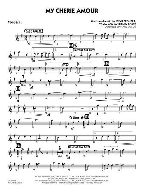 My Cherie Amour (arr. Mark Taylor) - Tenor Sax 1 by Stevie Wonder Sheet ...
