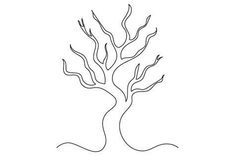 Winter tree continuous one line drawing on on white background vector ...