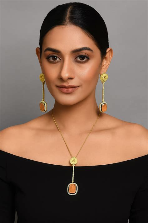 ENATIC GOLD POLISH ORANGE AD PENDANT SET FOR WOMEN – vanshika jewel