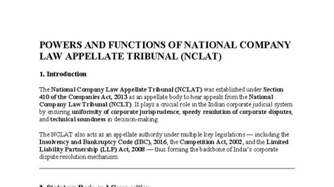 Powers and Functions of NCLAT: A Comprehensive Overview - Studocu