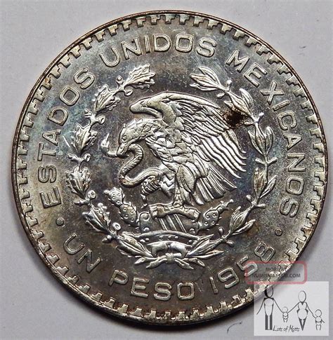 1958 Unc Toned Mexico Un 1 Peso 10% Silver. 0514 Asw