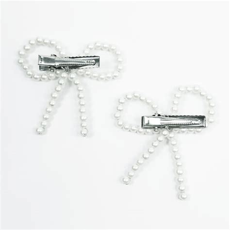 Off-White Embellished Pearl Hair Bow Alligator Clip - Set of 2 – Hair ...