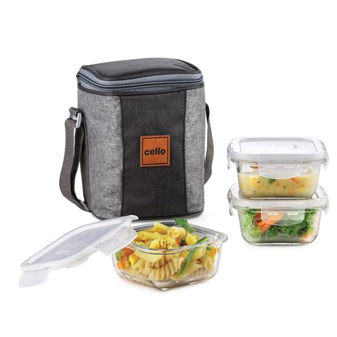 Buy CELLO Glassy Square Lunch Box Set of 3, (320 ml x 3), Clear ...