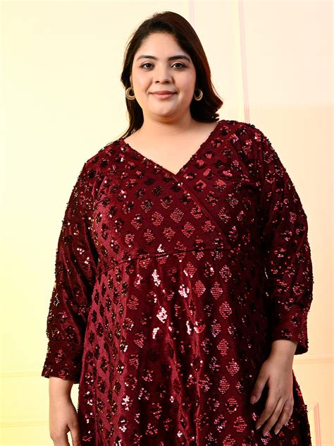 Plus Size Wine Sequinned Velvet Dress – DESINOOR.COM