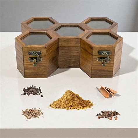 Buy Creation India Craft Wooden Spice Box 5 Containers With Spoon ...