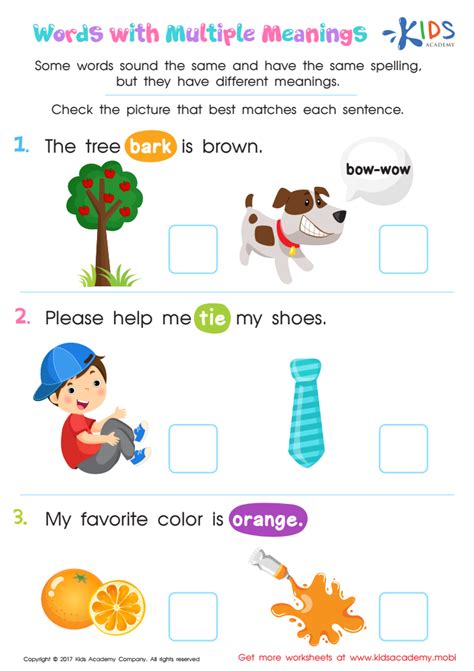 Words with Multiple Meanings Worksheet: Free Printable PDF for Children