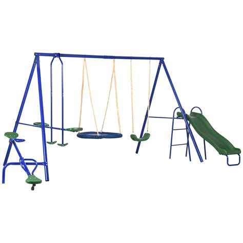 Outsunny 5 In 1 Metal Swing Set for Kids Outdoor, Heavy Duty Frame with ...