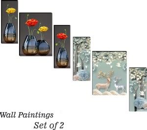 SNDArt Set Of 2 Flower With Deer Modern Art Wall Painting For Living ...