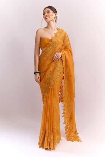 Buy Orange Embroidery Tonal Cutwork Saree With Unstitched Blouse Piece ...