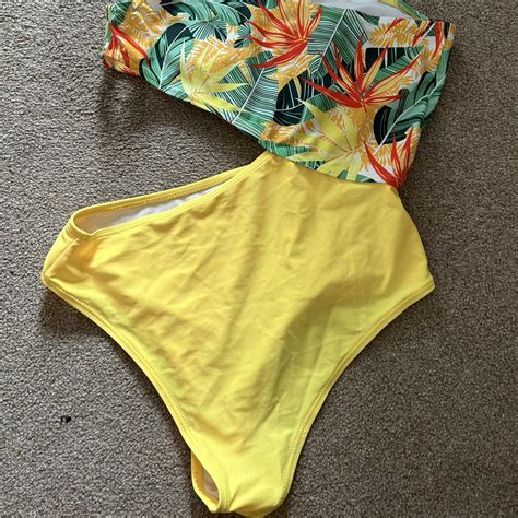 Floral yellow One Piece Bikini - Depop