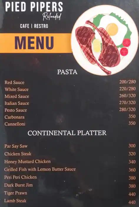 Menu at Pied Pipers Cafe, Kolkata