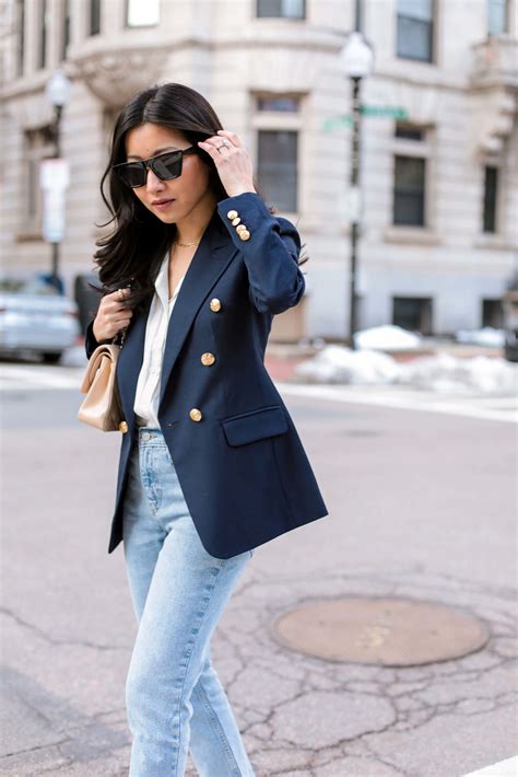 Banana republic petite navy blazer straight leg jeans | Blazer outfits ...