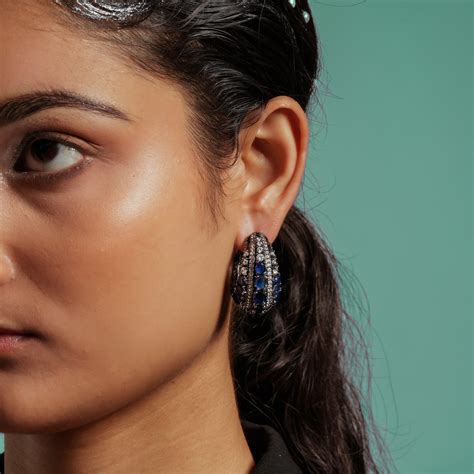 Royal Blue American Diamond Hoop Earrings – Beget