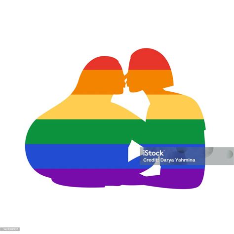 Ilustración de Beso Lésbico Silueta Arco Iris De Pareja Lgbt Besándose y más Vectores Libres de ...