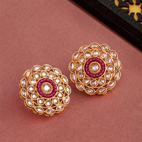 Faux Kundan Gems Adorned Stud Earrings – VOYLLA