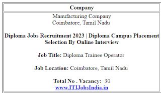 Diploma Jobs Recruitment in Manufacturing Company Coimbatore, Tamil ...