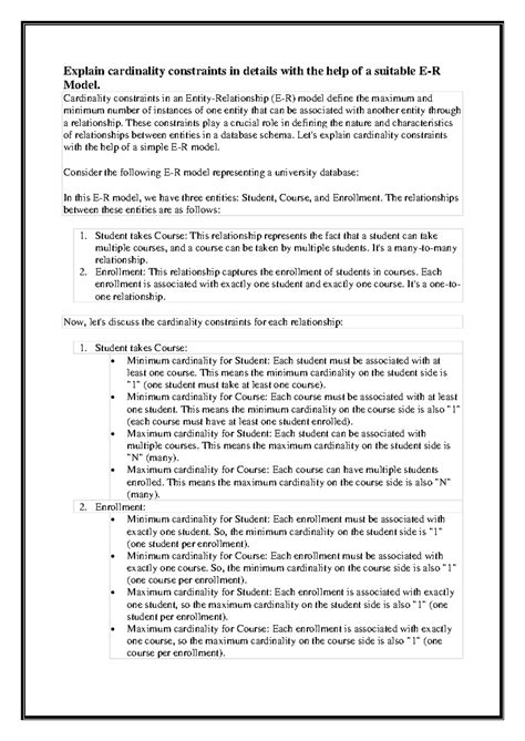 DBMS notes - Explain cardinality constraints in details with the help ...