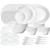 Larah by Borosil Plain White Silk Series Opalware Dinner Set, 35 Pieces ...