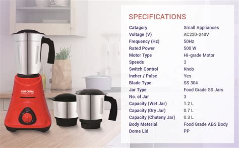 Kutchina Omega DLX 500 Hygrade Motor Mixer Grinder 500 Watt with 3 Jars ...