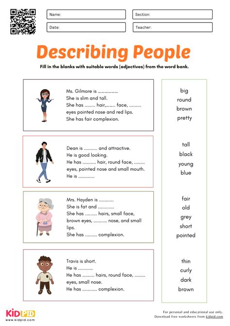Describing People - Adjectives Worksheet for Grade 2 - Kidpid