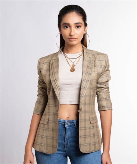 Tan Beige Textured Blazer – TrueFalse