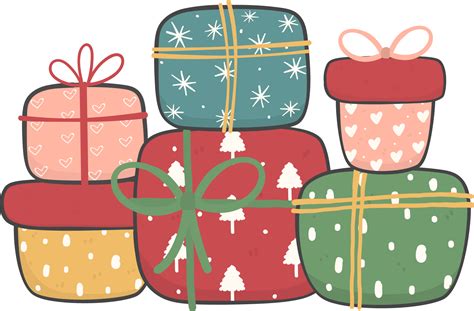 cute stacked colourful Christmas present gift box cartoon doodle hand ...