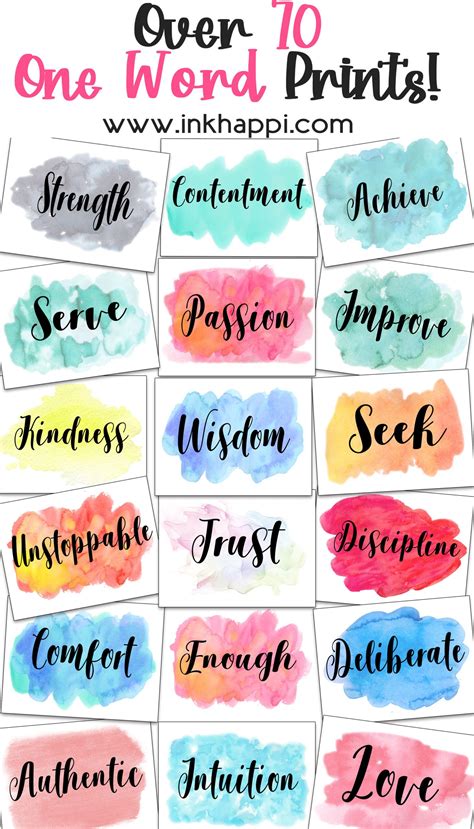 Motivational Prints: Over 70 One Word Ideas
