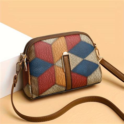 Colorblock Crossbody Bag with Rhombus Print Shoulder Purse – CRAZE