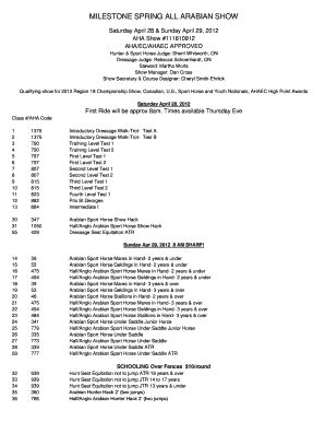Fillable Online Milestone spring all arabian show - Arabian Horse ...