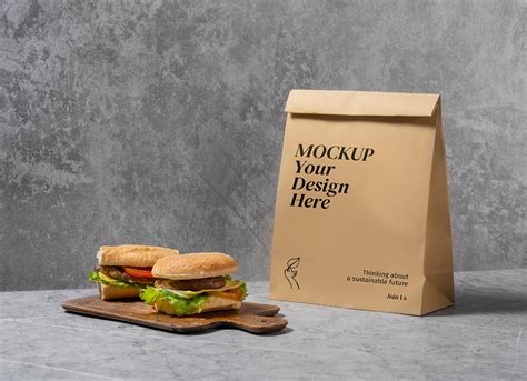 Maqueta de bolsas de comida rápida desechable de papel kraft ...
