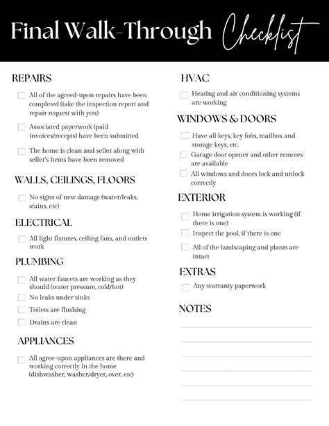 Final Walk Through Checklist - Etsy Canada | Checklist, Buying first ...
