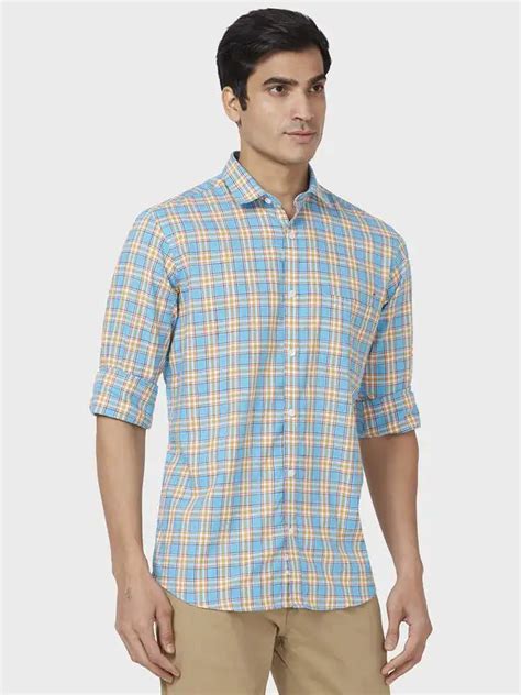 Men Blue Tailored Fit Checks Cotton Full Sleeve Shirts – MyRaymond
