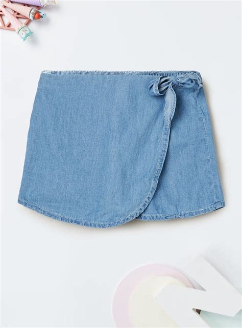 Buy Girls Washed Denim Skorts Online at just Rs. 399.0 - 1000015330754 ...