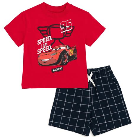Disney Cars Lightning McQueen T-Shirt and Shorts Outfit Set Plaid ...