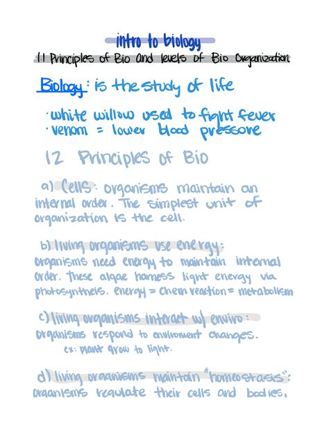 Chapter 1 notes - intro to biology 11 Principles of Bio and levels of ...