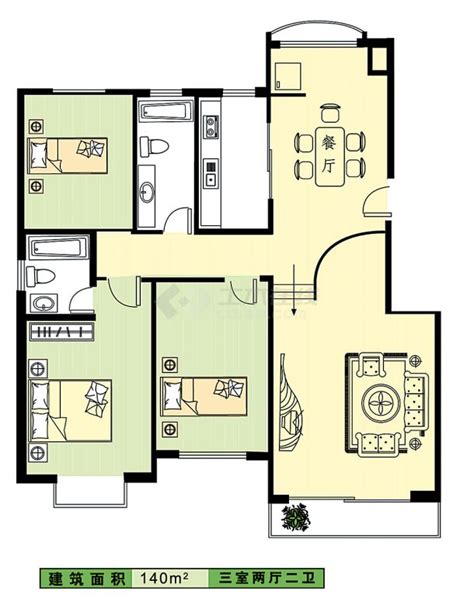某小区三室两厅二卫建筑设计cad图，共140平方米_住宅小区_土木在线
