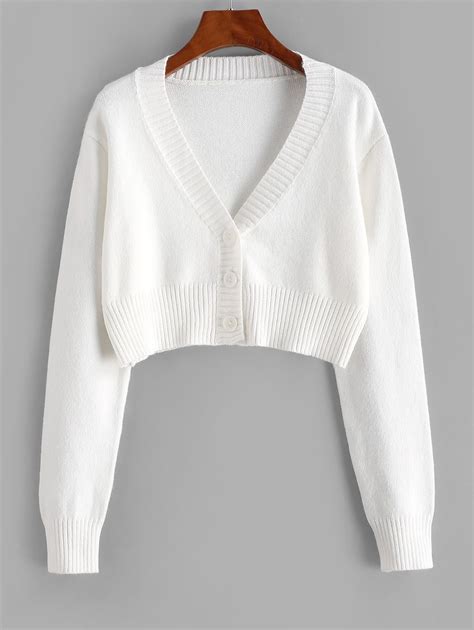 ZAFUL Rib-knit Trim Button Up Crop Cardigan in 2021 | Cropped cardigan ...