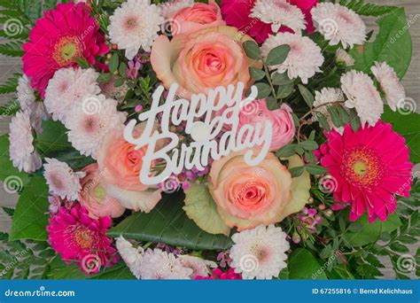 Flower Bouquet with Text Happy Birthday Stock Photo - Image of bright ...