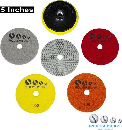 Buy POLISHSURF 5 Inch Diamond Concrete Polishing Pads Wet Dry Set for Quartz Marble Stone ...