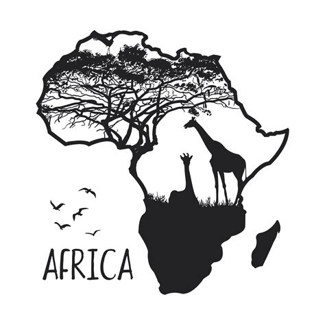 Africa map silhouette with illustration of forest and animals. Vector line art 26264444 Vector ...