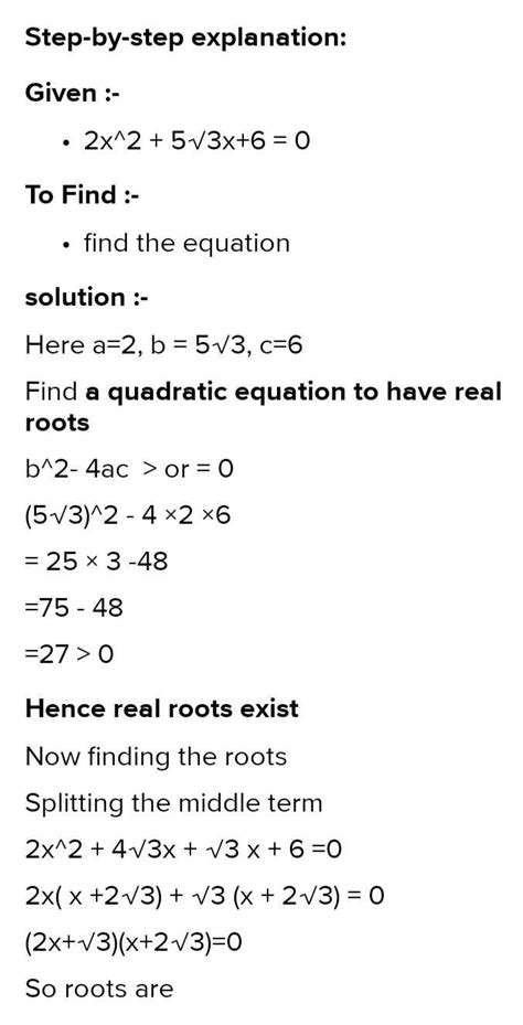 Find the roots of the quadratic equation by using quadratic formula 2x2 ...