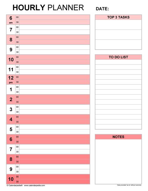 Free Hourly Planners in PDF Format - 20+ Templates