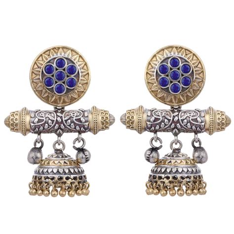 Buy Peora Oxidised Silver Plated Antique Tribal Jhumki Earrings for ...