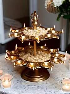 Buy Brass Diya Stand, Multi-Tier Candle Holder with Floral Motifs ...