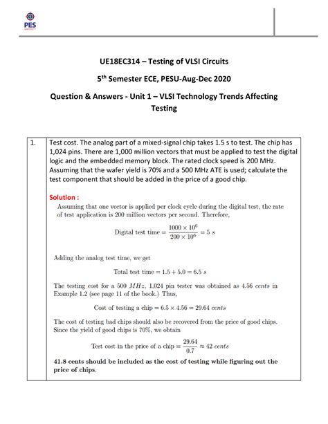 QA Class 3 - Prof. Reddy - UE18EC314 – Testing of VLSI Circuits 5 th ...