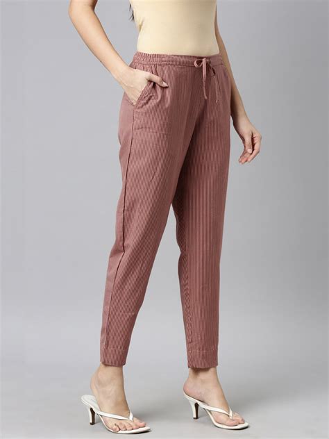 Shop Women's Solid Rust Mid Rise Linen Pencil Pants Online | Go Colors