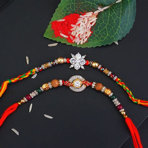 Send Set of Two AD Stone Rakhi Online