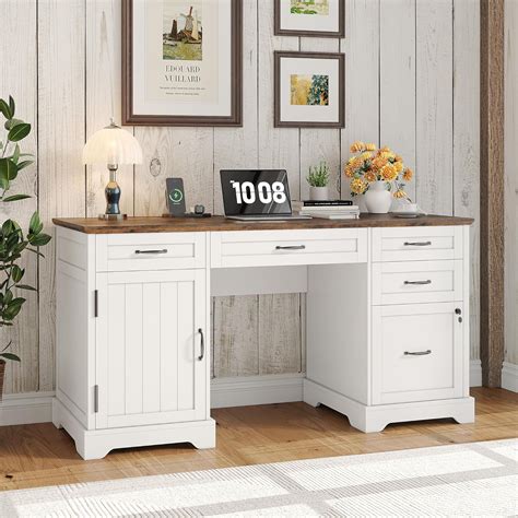 Whalefall Executive Desk with Drawers, 55'' Farmhouse Desk India | Ubuy