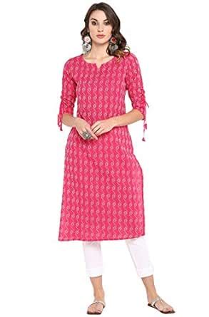 Janasya Women's Pink Pure Cotton Woven Design Straight Kurta (JNE3405 ...