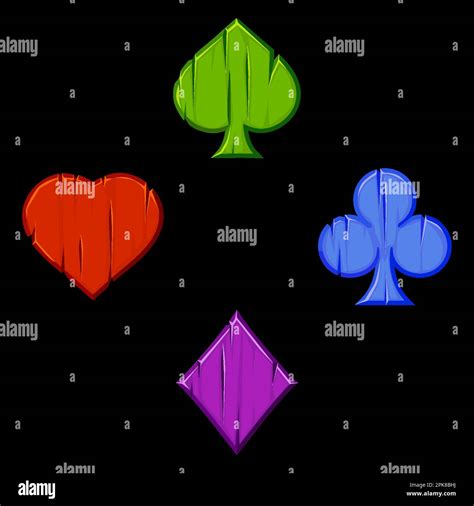 Set of colored playing card suits isolated, Heart, spade, club and ...